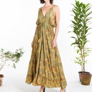 Green & Multi-Color Kathmandu Summer Thin Strap Dress